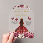 Floral Bourgogne Vlinder Prinses Quinceanera Acryl Uitnodigingen (Insitu (Draagbaar))