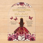 Floral Bourgogne Vlinder Prinses Quinceanera Acryl Uitnodigingen (Voorkant)