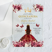 Floral Bourgogne Vlinder Prinses Quinceanera Acryl Uitnodigingen