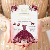 Floral Bourgogne Vlinder Prinses Quinceanera Folie Uitnodiging