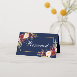Floral Bourgondië Blauw Bruiloft Gereserveerd