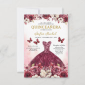 Floral Bourgondië QR Code Princess Quinceanera Kaart (Voorkant)