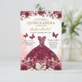 Floral Bourgondië QR Code Princess Quinceanera Kaart (Staand voorkant)