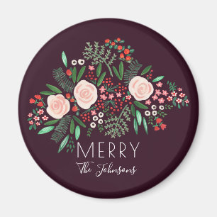 Floral Bourgondië Rode Kerstvakantie Magneet