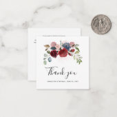 Floral Bourgondië Script Elegante bruiloft dank u Notitiekaartje (Voorkant / Achterkant in situ)