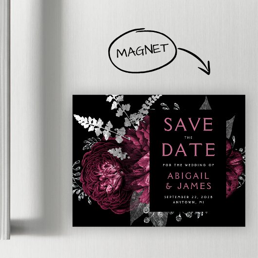 Floral Bourgondië Zilveren bruiloft Save the Date Magnetische Uitnodiging