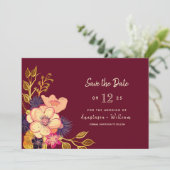 Floral Bourgondische bruiloft Save the Date (Staand voorkant)