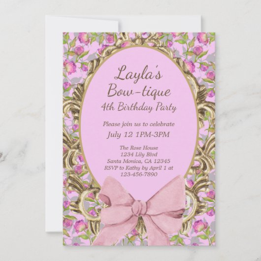  Floral Bow Boutique Birthday Party Kaart (Voorkant)