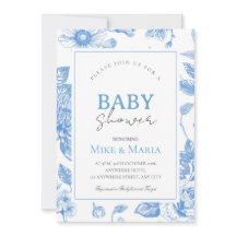 Floral bow boy baby shower invitation