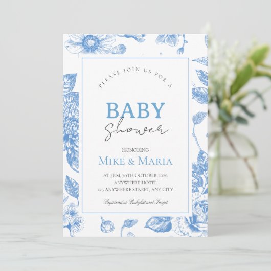 Floral bow boy baby shower invitation kaart (Staand voorkant)