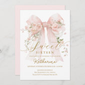 Floral Bow Coquette Sweet sixteen Invitation (Devant / Derrière)