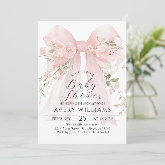 Floral Bow Elegant Bloemenmeisje Baby shower Kaart (Staand voorkant)