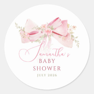 Floral Bow Elegant Flower Girl baby shower  Ronde Sticker