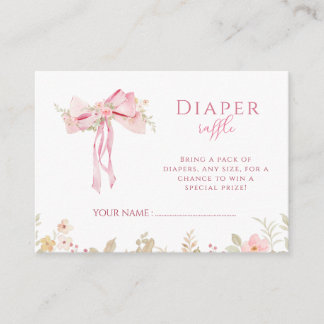 Floral Bow Elegant Flower Girl DIAPER RAFFLE Informatiekaartje