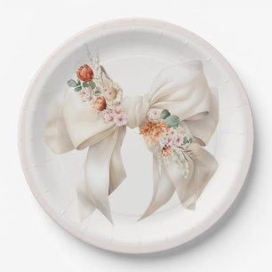 Floral Bow Elegant Neutraal Baby shower Papieren Bordje