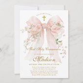 Floral Bow First Holy Communion Invitation (Devant)