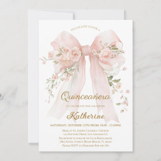 Floral Bow Quinceañera Invitation 15th Birthday