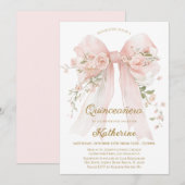 Floral Bow Quinceañera Invitation 15th Birthday Kaart (Voorkant / Achterkant)