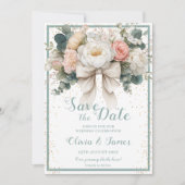 Floral Bow Save the Date Kaart (Voorkant)