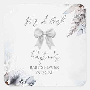 Floral Bow Winter Girl Baby shower Vierkante Sticker