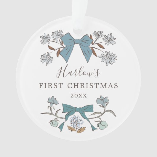 Floral Bows Blue Baby's First Christmas (devant)