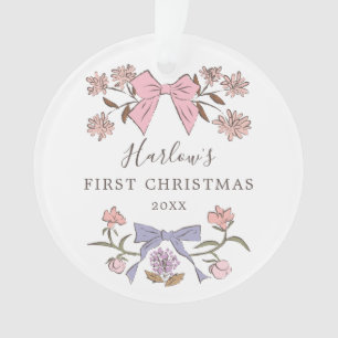 Floral Bows Pink et Purple Baby's First Christmas