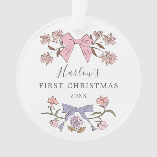Floral Bows Pink et Purple Baby's First Christmas (devant)
