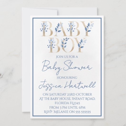 Floral Boy Baby Shower Invitation (Devant)