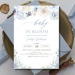 Floral Boy Blue Baby in Bloom Baby shower Kaart