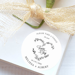 Floral & Branches Heart Tears of Joy Wedding Quote Ronde Sticker
