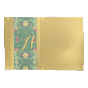 Floral Brass-like Monogram Pillowcase Kussensloop