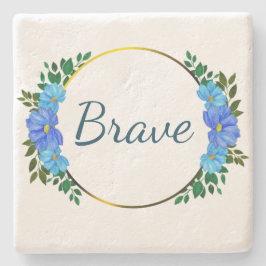Floral Brave Blue-tekst Eenvoudige aanmoediging Stenen Onderzetter