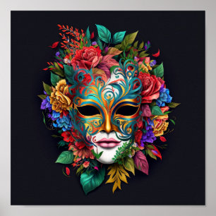 Floral Braziliaans carnival Masker Poster