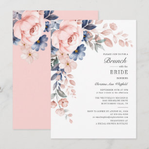 Floral Bridal Brunch Waterverf Pink Blue Flowers Kaart