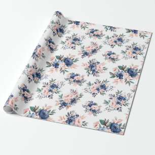 Floral Bridal van roze en marineblauw Waterverf Cadeaupapier