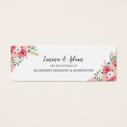 Floral Bridal Wedding Registry Plaats Kaarten Mini Mini Visitekaartjes (Voorkant)