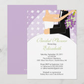 Floral Bride Bridal Shower nodigt Paars Groen uit Kaart (Voorkant / Achterkant)