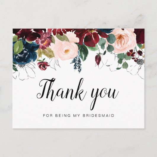 Floral Bridesmaid Carte de remerciements (Devant)