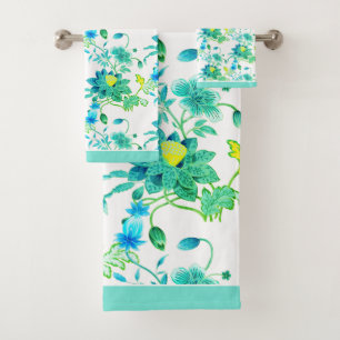 Floral Bright Blues Jaune sur Blanc