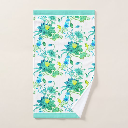 Floral Bright Blues Jaune sur Blanc (Serviette à main)