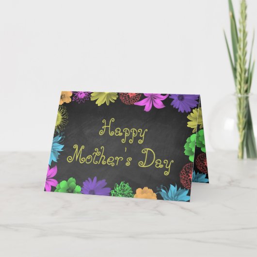 Floral Brights on Chalkboard Happy Moederdag Kaart (Voorkant)