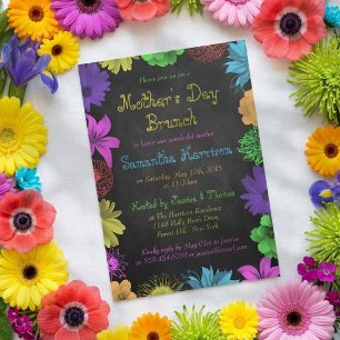 Floral Brights on Chalkboard Moederdag Brunch Kaart