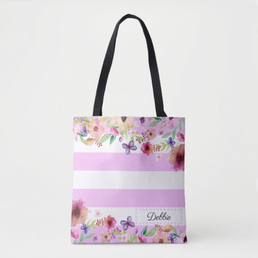 Floral Brilliant Lavender Striped Canvas tas (Voorkant)