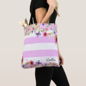 Floral Brilliant Lavender Striped Canvas tas (Dichtbij)