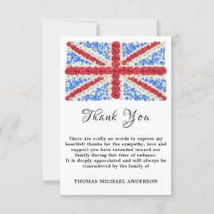 Floral British Flag Memorial Funeral Patriotic Bedankkaart