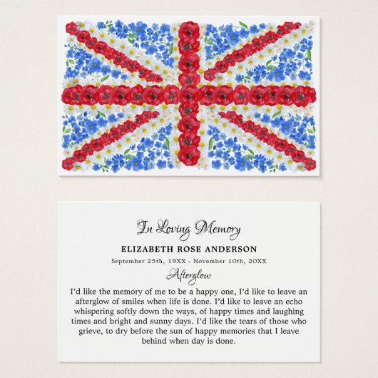 Floral British Flag Memorial Funeral Prayer Card (Devant & derrière)