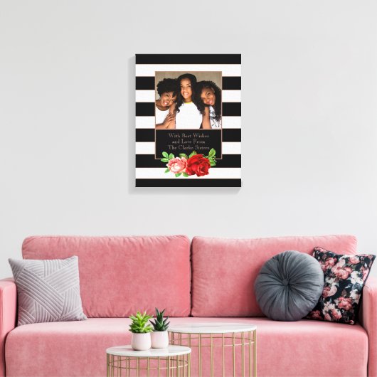 Floral Bronze Black & White Stripe - Aangepaste fo Canvas Afdruk (Insitu (Woonkamer))