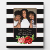 Floral Bronze Black & White Stripe - Aangepaste fo Fotoplaat (Voorkant)