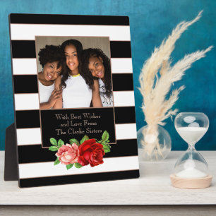 Floral Bronze Black & White Stripe - Aangepaste fo Fotoplaat