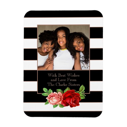 Floral Bronze Black & White Stripe - Aangepaste fo Magneet (Verticaal)